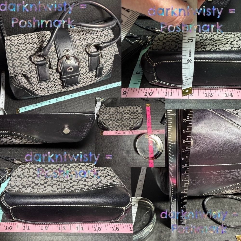3pc VTG LRG Coach SoHo Navy Jacquard signature Leather/textile Satchel LIKE NEW - Picture 5 of 16